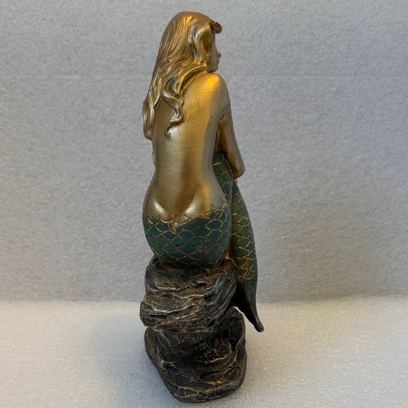 Vintage Gold and Green Mermaid Sculpture Figurine - Picture 2 of 7
